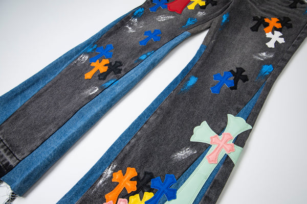 EXCLUSIVE CROSS PATCH PAINTED DENIM