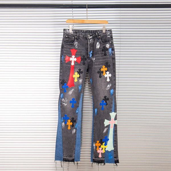 EXCLUSIVE CROSS PATCH PAINTED DENIM