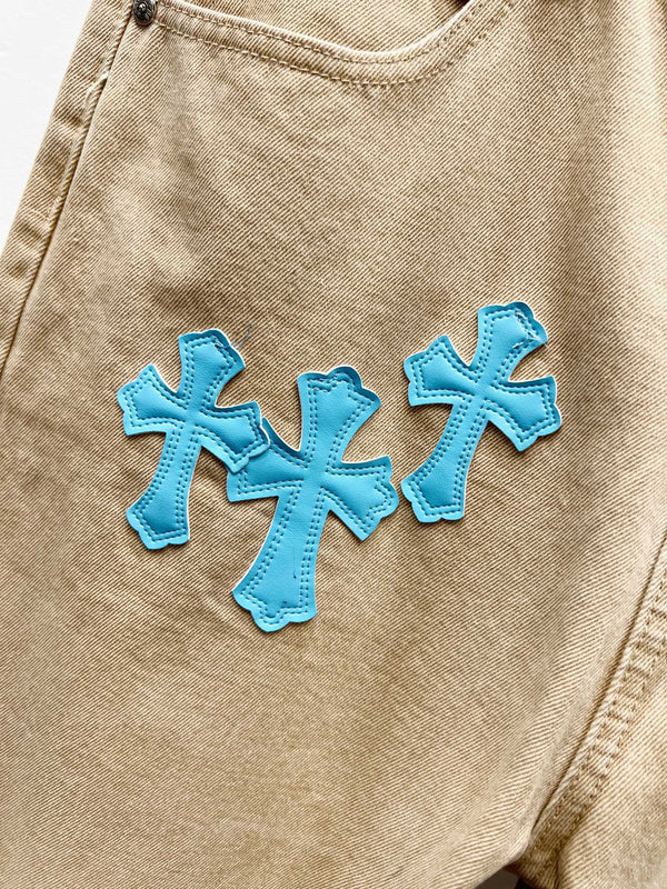 EXCLUSIVE TEAL CROSS PATCH DENIM